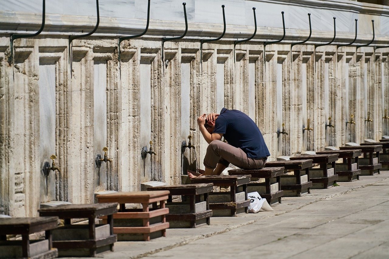 Man Performing Wudu outdoors