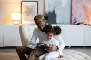 Muslim Father Teaching Muslim Daughter