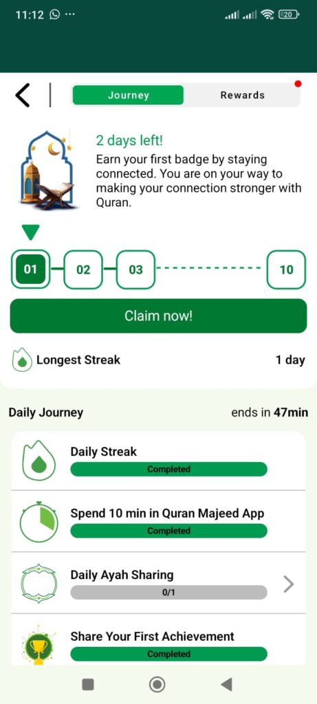 Reading The Quran & Maintaining A Streak in Quran Majeed App