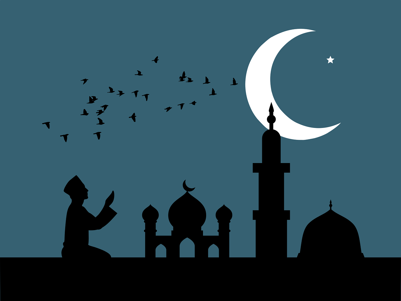 illustration of muslim praying at night